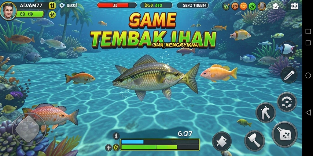Tampilan gameplay seru dari ADAM77 saat menembak ikan.