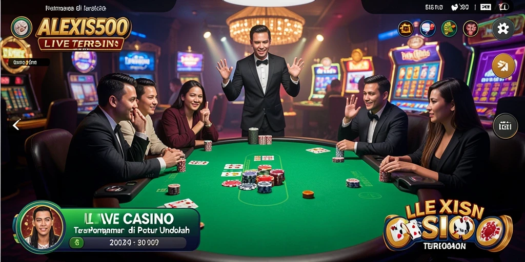 Tampilan gameplay ALEXIS500 dengan dealer live yang interaktif.