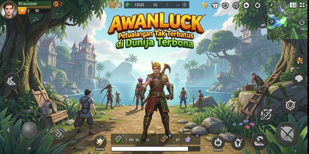 Screenshot menunjukkan aksi seru di dunia terbuka AWANLUCK.