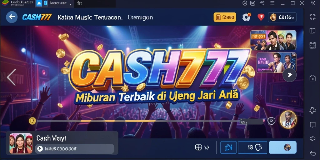 Screenshot utama CASH777 menampilkan gameplay musik yang seru dan interaktif.