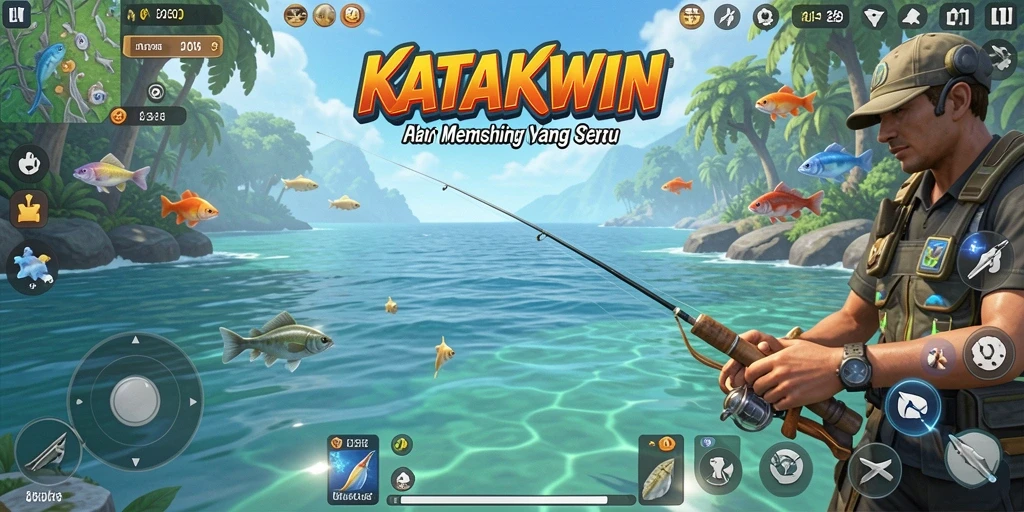 Tampilan screenshot KATAKWIN dengan gameplay memancing yang menarik.