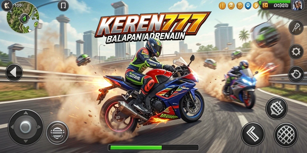 Tampilan gameplay balapan motor yang seru dan mendebarkan.