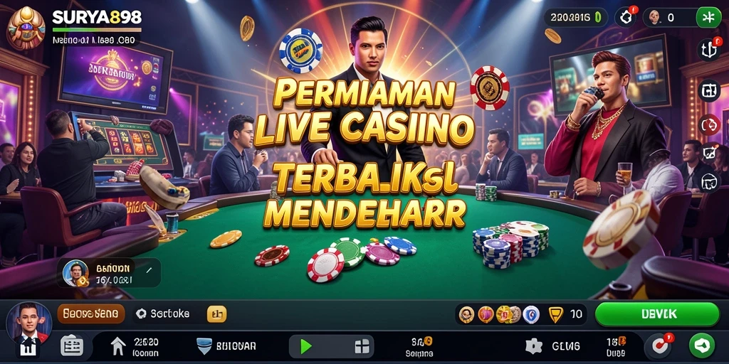 Tampilan mendebarkan dari gameplay SURYA898 dengan dealer langsung dan permainan yang seru.