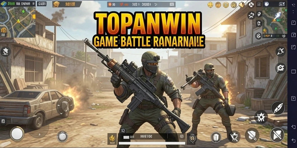 Screenshot game TOPANWIN menampilkan momen pertempuran epik di Battle Royale.